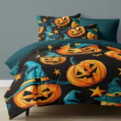 Halloween Collection Duvet Cover Set Jack O Lantern Pumpkin 3 Piece Set Super Soft Skin-friendly Long-lasting