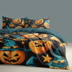 Halloween Collection Duvet Cover Set Jack O Lantern Pumpkin 3 Piece Set Super Soft Skin-friendly Long-lasting