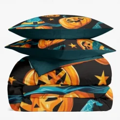 Halloween Collection Duvet Cover Set Jack O Lantern Pumpkin 3 Piece Set Super Soft Skin-friendly Long-lasting