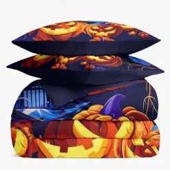 Halloween Collection Duvet Cover Set 3 Piece Set Jack O Lantern Pumpkin Super Soft Skin-friendly Long-lasting