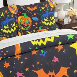 Halloween Collection Duvet Cover Set 3 Piece Set Jack O Lantern Pumpkin Super Soft Skin-friendly Long-lasting