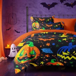 Halloween Collection Duvet Cover Set 3 Piece Set Jack O Lantern Pumpkin Super Soft Skin-friendly Long-lasting
