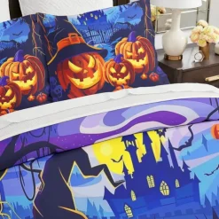 Halloween Collection Duvet Cover Set 3 Piece Set Jack O Lantern Pumpkin Super Soft Skin-friendly Long-lasting