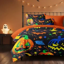Halloween Collection Duvet Cover Set 3 Piece Set Jack O Lantern Pumpkin Super Soft Skin-friendly Long-lasting