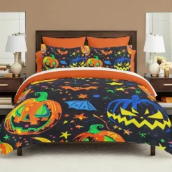 Halloween Collection Duvet Cover Set 3 Piece Set Jack O Lantern Pumpkin Super Soft Skin-friendly Long-lasting