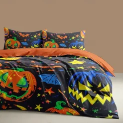 Halloween Collection Duvet Cover Set 3 Piece Set Jack O Lantern Pumpkin Super Soft Skin-friendly Long-lasting