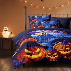 Halloween Collection Duvet Cover Set 3 Piece Set Jack O Lantern Pumpkin Super Soft Skin-friendly Long-lasting