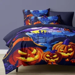 Halloween Collection Duvet Cover Set 3 Piece Set Jack O Lantern Pumpkin Super Soft Skin-friendly Long-lasting