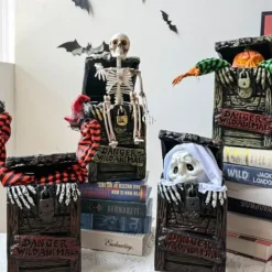 Halloween Creative Decorative Box with Pumpkin Witch, Skeleton Frame, White Ghost, and Motion-Activated Toy
