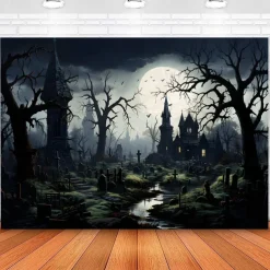 Halloween Creepy Forest Hanging Tapestry Wall Art Large Tapestry Mural Decor Photograph Backdrop Blanket Curtain Home Bedroom Living Room Decoration Glommy Ghost Graveyard