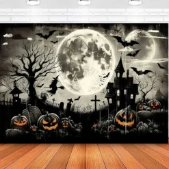 Halloween Creepy Forest Hanging Tapestry Wall Art Large Tapestry Mural Decor Photograph Backdrop Blanket Curtain Home Bedroom Living Room Decoration Glommy Ghost Graveyard