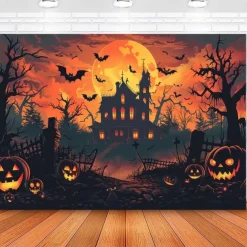 Halloween Creepy Forest Hanging Tapestry Wall Art Large Tapestry Mural Decor Photograph Backdrop Blanket Curtain Home Bedroom Living Room Decoration Glommy Ghost Graveyard