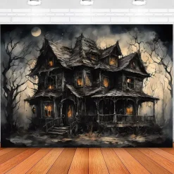 Halloween Creepy Forest Hanging Tapestry Wall Art Large Tapestry Mural Decor Photograph Backdrop Blanket Curtain Home Bedroom Living Room Decoration Glommy Ghost Graveyard