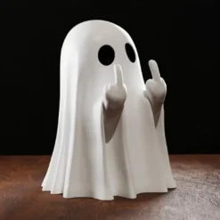 Halloween Cute Ghost Figurine - Middle Finger Spooky Resin Ghost Statue, Cute Ghost Decor for Halloween Decorations, Porch and Indoor Spooky Home Decor 10x10x10cm