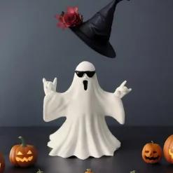 Halloween Cute Ghost Figurine - Middle Finger Spooky Resin Ghost Statue, Cute Ghost Decor for Halloween Decorations, Porch and Indoor Spooky Home Decor 10x10x10cm