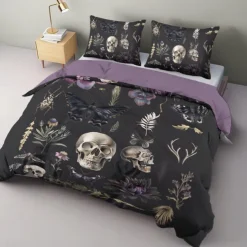 Halloween Dark Style Duvet Cover Set - Eerie and Mysterious Design - Includes Duvet Cover and Pillowcases - Soft and Durable Fabric