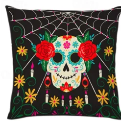 Halloween Day of Dead Decorative Toss Pillows Cover 1PC Soft Square Cushion Case Pillowcase for Bedroom Livingroom Sofa Couch Chair
