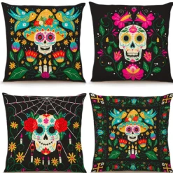 Halloween Day of Dead Decorative Toss Pillows Cover 1PC Soft Square Cushion Case Pillowcase for Bedroom Livingroom Sofa Couch Chair