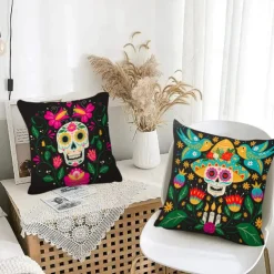 Halloween Day of Dead Decorative Toss Pillows Cover 1PC Soft Square Cushion Case Pillowcase for Bedroom Livingroom Sofa Couch Chair