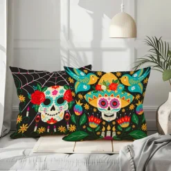 Halloween Day of Dead Decorative Toss Pillows Cover 1PC Soft Square Cushion Case Pillowcase for Bedroom Livingroom Sofa Couch Chair