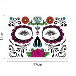 Halloween Day of The Dead Face Tattoo Stickers, Sugar Skull Temporary Face Tattoos for Dia de los Muertos Makeup, Funny Scary Face Decoration for Party