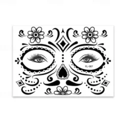 Halloween Day of The Dead Face Tattoo Stickers, Sugar Skull Temporary Face Tattoos for Dia de los Muertos Makeup, Funny Scary Face Decoration for Party