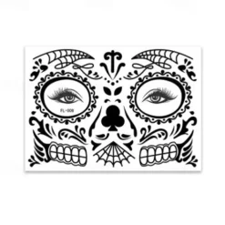 Halloween Day of The Dead Face Tattoo Stickers, Sugar Skull Temporary Face Tattoos for Dia de los Muertos Makeup, Funny Scary Face Decoration for Party