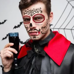 Halloween Day of The Dead Face Tattoo Stickers, Sugar Skull Temporary Face Tattoos for Dia de los Muertos Makeup, Funny Scary Face Decoration for Party