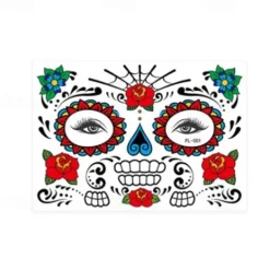Halloween Day of The Dead Face Tattoo Stickers, Sugar Skull Temporary Face Tattoos for Dia de los Muertos Makeup, Funny Scary Face Decoration for Party