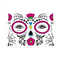 Halloween Day of The Dead Face Tattoo Stickers, Sugar Skull Temporary Face Tattoos for Dia de los Muertos Makeup, Funny Scary Face Decoration for Party