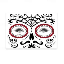 Halloween Day of The Dead Face Tattoo Stickers, Sugar Skull Temporary Face Tattoos for Dia de los Muertos Makeup, Funny Scary Face Decoration for Party