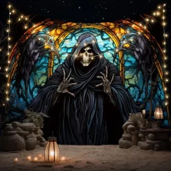 Halloween Death Hanging Tapestry Stained Glass Wall Art Large Tapestry Mural Decor Photograph Backdrop Blanket Curtain Home Bedroom Living Room Decoration Decorations