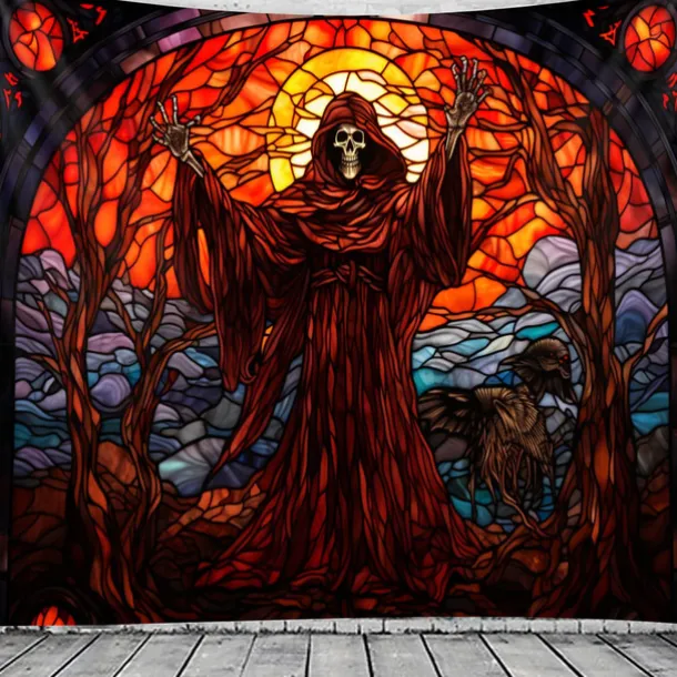 Halloween Death Hanging Tapestry Stained Glass Wall Art Large Tapestry Mural Decor Photograph Backdrop Blanket Curtain Home Bedroom Living Room Decoration Decorations