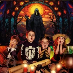 Halloween Death Hanging Tapestry Stained Glass Wall Art Large Tapestry Mural Decor Photograph Backdrop Blanket Curtain Home Bedroom Living Room Decoration Decorations