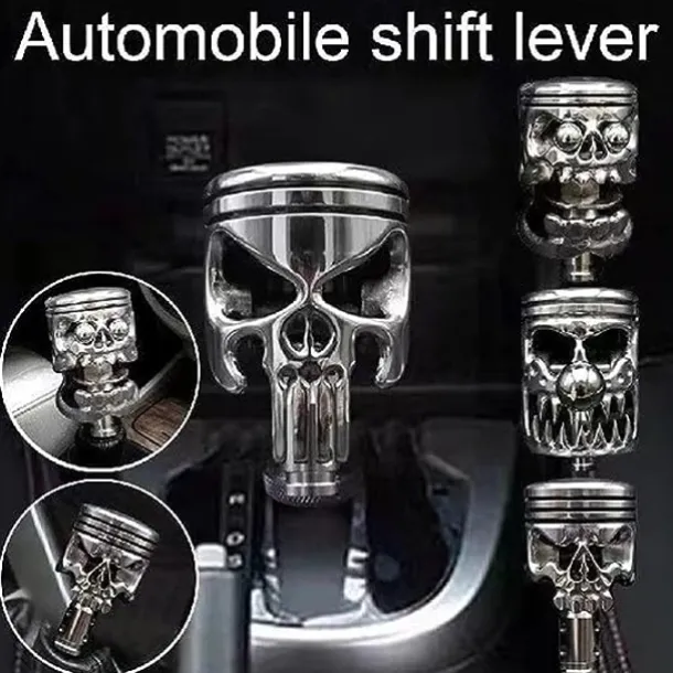 Halloween Decor Metal Skull Shape Stainless Steel Molding Car Gear Shift Knob Cover, Automatic Manual Transmission Shift Knob Selector Fits Most Automatic Vehicles