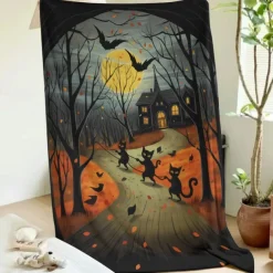 Halloween Decoration Cat Throw Blanket - Soft and Cozy Fleece with Spooky Cat Design - Perfect for Halloween Decor or Snuggling Up - Durable and High-Quality Fabric