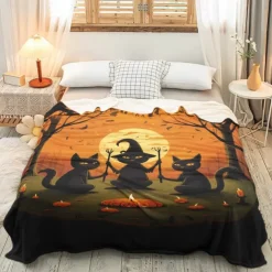 Halloween Decoration Cat Throw Blanket - Soft and Cozy Fleece with Spooky Cat Design - Perfect for Halloween Decor or Snuggling Up - Durable and High-Quality Fabric