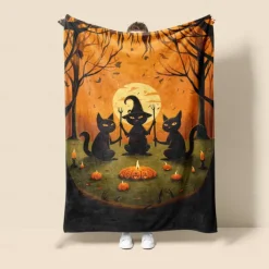 Halloween Decoration Cat Throw Blanket - Soft and Cozy Fleece with Spooky Cat Design - Perfect for Halloween Decor or Snuggling Up - Durable and High-Quality Fabric