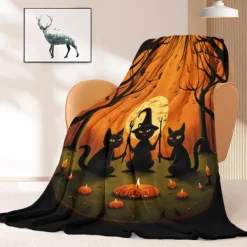 Halloween Decoration Cat Throw Blanket - Soft and Cozy Fleece with Spooky Cat Design - Perfect for Halloween Decor or Snuggling Up - Durable and High-Quality Fabric