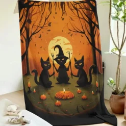 Halloween Decoration Cat Throw Blanket - Soft and Cozy Fleece with Spooky Cat Design - Perfect for Halloween Decor or Snuggling Up - Durable and High-Quality Fabric