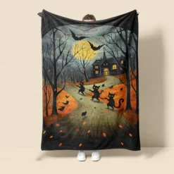 Halloween Decoration Cat Throw Blanket - Soft and Cozy Fleece with Spooky Cat Design - Perfect for Halloween Decor or Snuggling Up - Durable and High-Quality Fabric