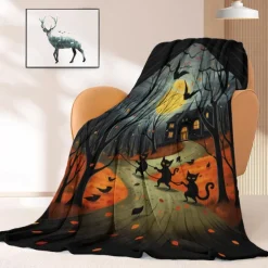 Halloween Decoration Cat Throw Blanket - Soft and Cozy Fleece with Spooky Cat Design - Perfect for Halloween Decor or Snuggling Up - Durable and High-Quality Fabric