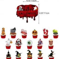 Halloween Decoration, Halloween Holiday Party Decoration Home Supplies Skull Bloody Balloon Cake Insert Flag Decoration Halloween Skeleton Decoration