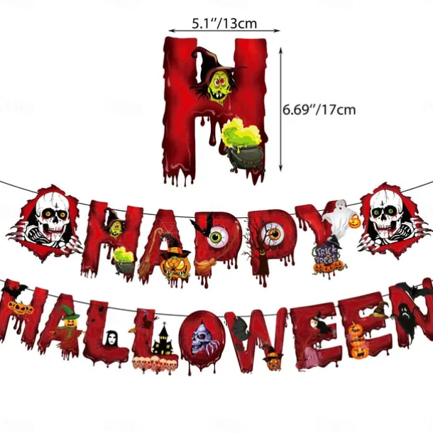 Halloween Decoration, Halloween Holiday Party Decoration Home Supplies Skull Bloody Balloon Cake Insert Flag Decoration Halloween Skeleton Decoration