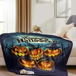 Halloween Decoration Jack O' Lantern Pumpkin Throw Blanket - Soft and Cozy Fleece with Festive Pumpkin Design - Perfect for Halloween Decor and Keeping Warm