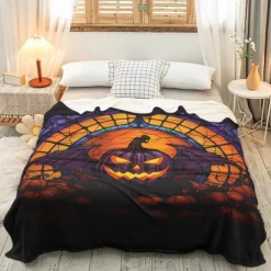 Halloween Decoration Jack O' Lantern Pumpkin Throw Blanket - Soft and Cozy Fleece with Festive Pumpkin Design - Perfect for Halloween Decor and Keeping Warm