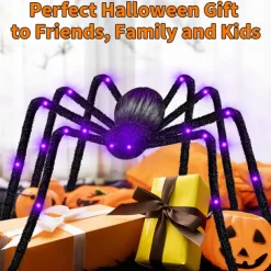 Halloween Decoration LED Spider Outdoor, Light Up Halloween Spider Decorations Bendable Fake Spider with Back Gradient Light,Halloween Decor for Home Yard Costumes Parties Garden Lawn