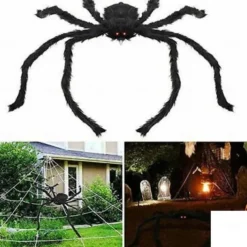 Halloween Decoration Spider, Outdoor Halloween Spider Decorations, Black Soft Hairy Scary Spider Realistic Large Spider Props for Home, Yard, Party Creepy Halloween Decor