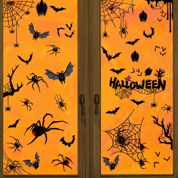 Halloween Decoration Spider Static Cling Window Sticker, Halloween Window Scene Setting Bat Cling