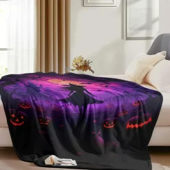 Halloween Decoration Witch Throw Blanket - Soft and Cozy Fleece with Enchanting Witch Design - Perfect for Adding a Spooky Touch to Your Home Decor - High-Quality and Durable Fabric
